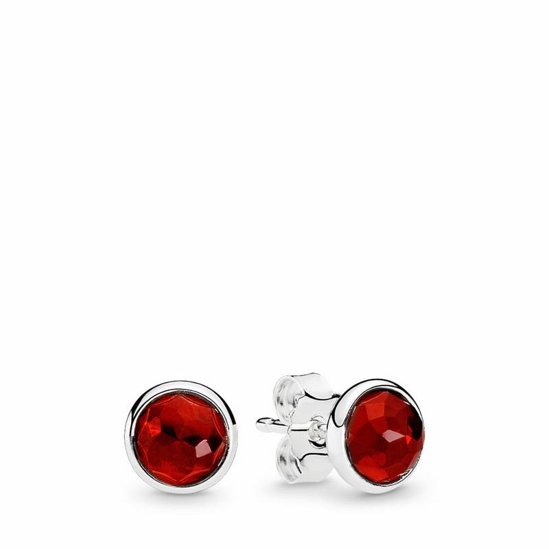 Pandora July Droplets Stud Earrings Ireland - Sterling Silver/Red/Synthetic Ruby - 590836UCB